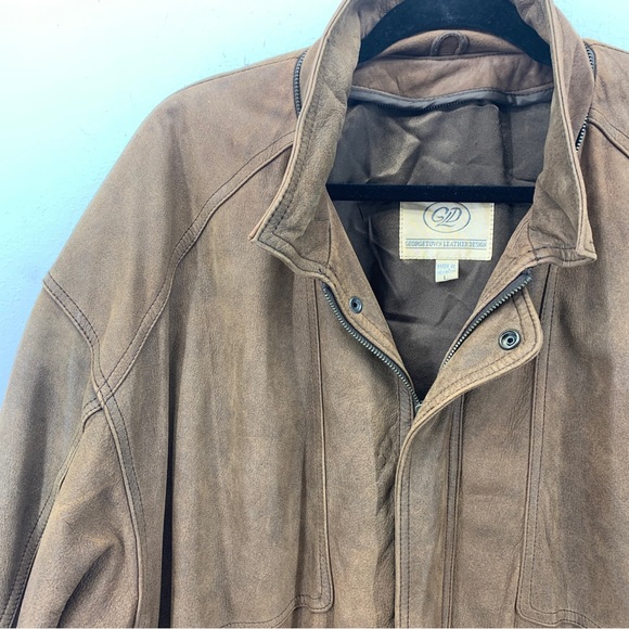 Georgetown Leather Design Mens Large Coat Full Zip Snap Brown Drawstring Pockets - Picture 6 of 13